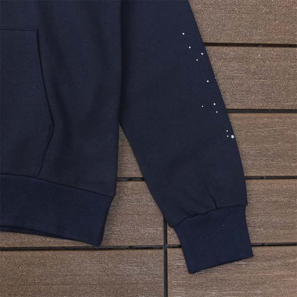 Sp5der Navy Blue & Brown Logo Pullover Hoodie Sweatshirt - Picture 12 of 13